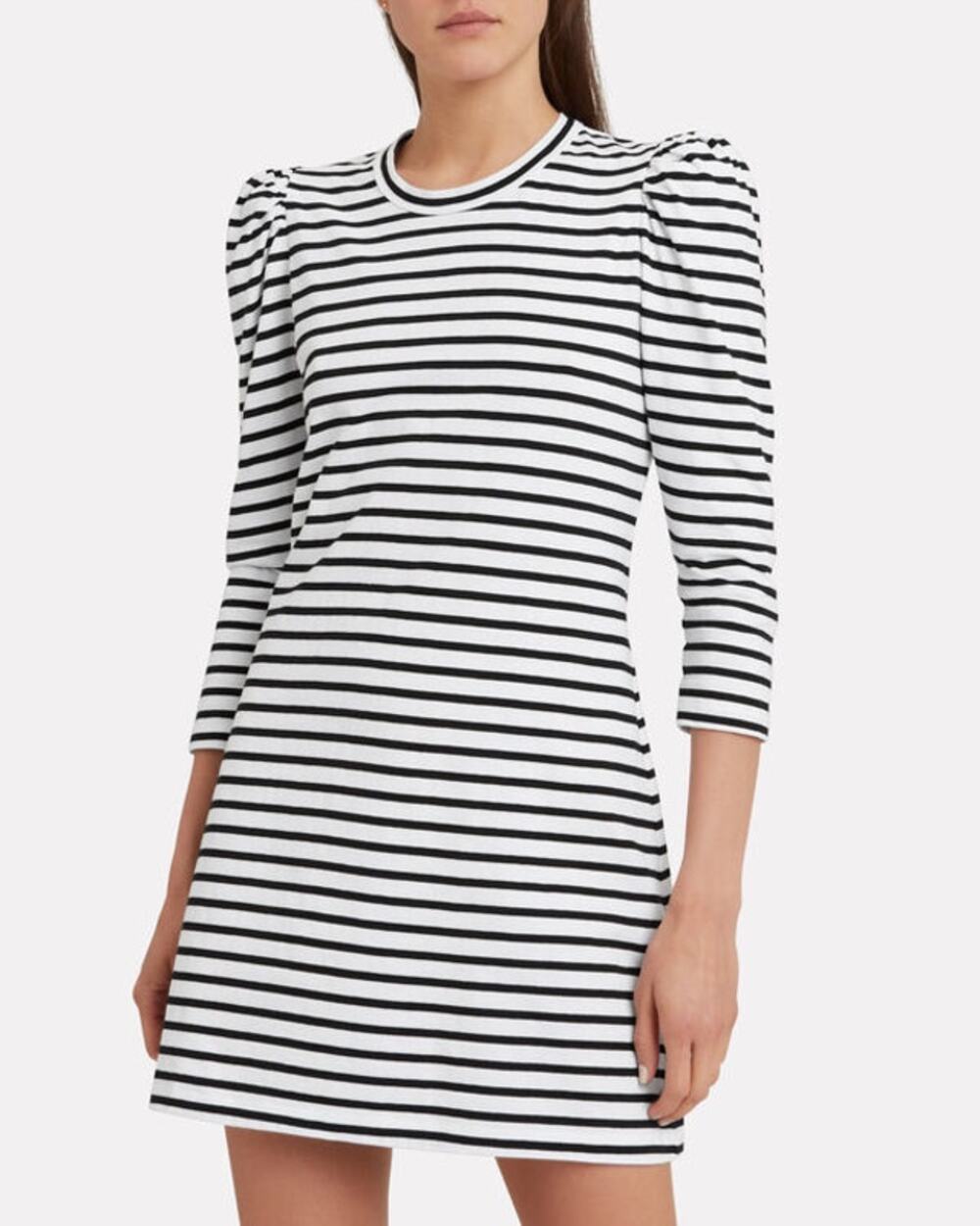 A,L.C. Kidman Black and White Striped Long Puff Sleeve Mini Dress